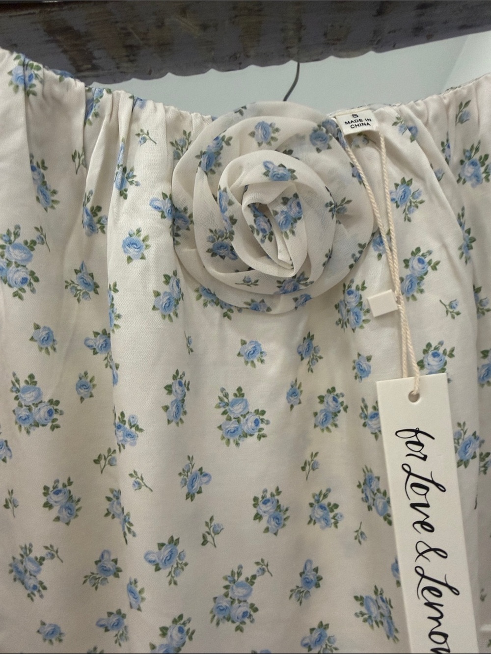 NWT For Love And Lemons Cream Mini Skirt with Blue Floral Print - Picture 5 of 6